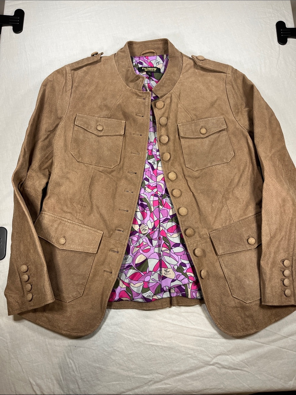 twiggy LONDON Brown Suede Leather Military-Style Jacket Size Medium